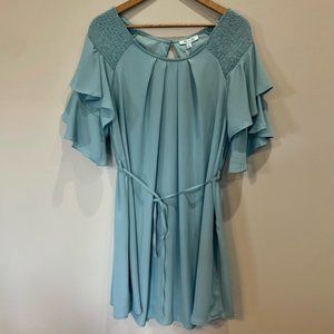 NWT She + Shy Blue Ruffle Dress w Smocked Shoulders Size Large